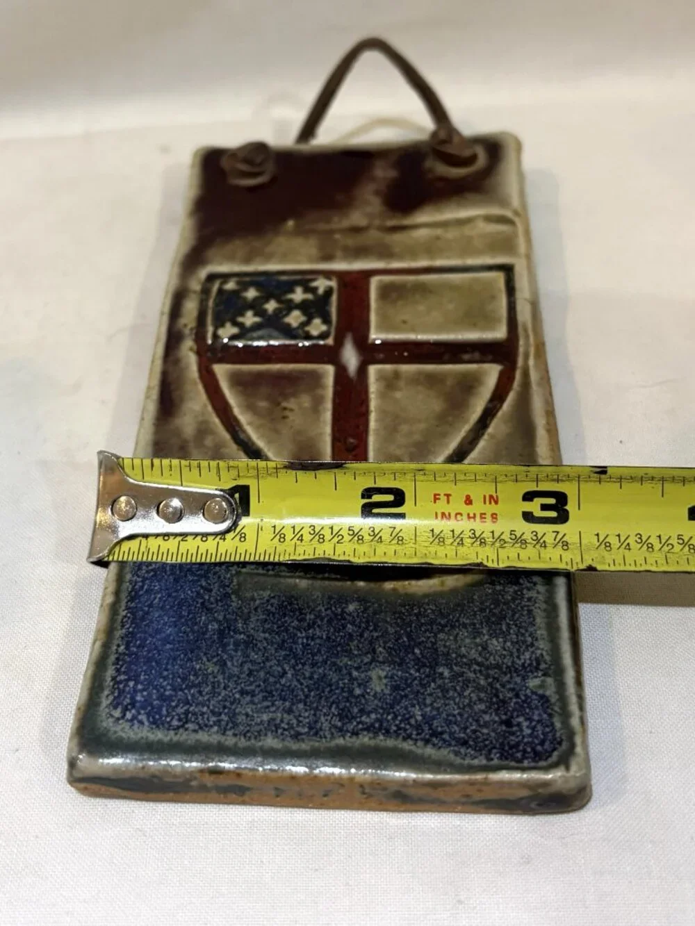 Hand Crafted Pottery Wall Plaque Episcopal Church Shield Emblem